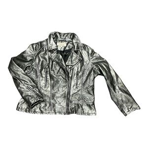 Sheryl Crow - EC - Soft Faux Leather Biker Jacket in Stunning Gun Metal